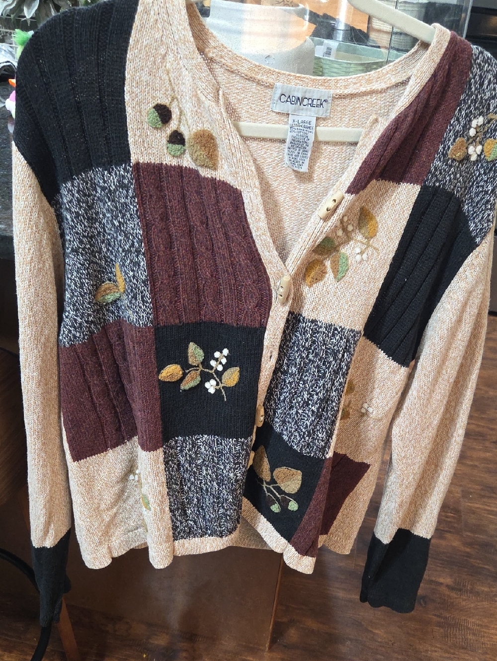 Cabin Creek Patchwork Embroidered Cardigan - Beige, Brown & Black